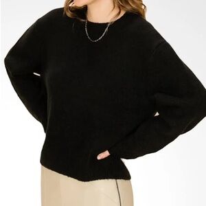 Double Zero (L) Loose Fit Black Knit Full Length Crewneck Sweater- Minimalist